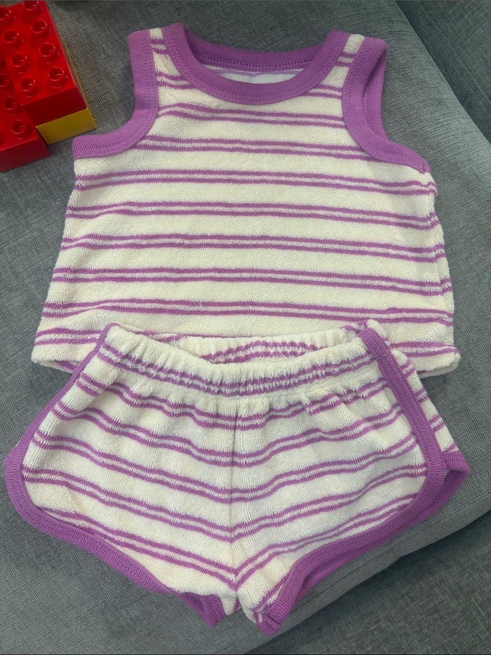 Striped Purple & White Tank Top and Shorts Set